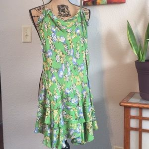 Green Floral Summer Dress with Ruffled Skirt